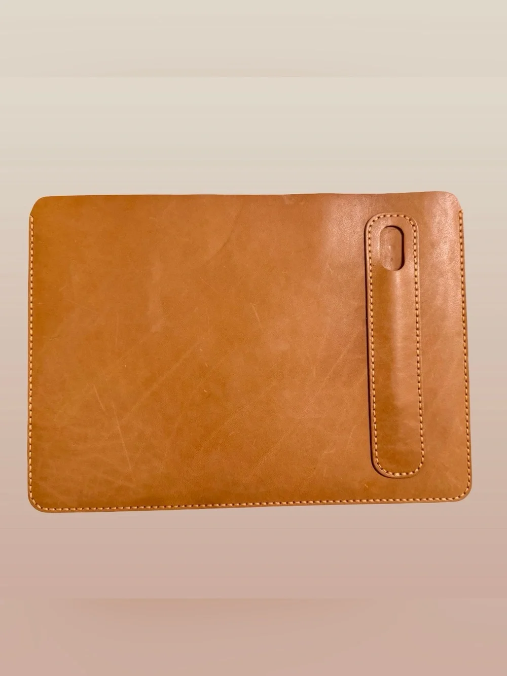 Brown Leather iPad Pro 13” or Smaller Sleeve Case with Pencil Holder Stitched